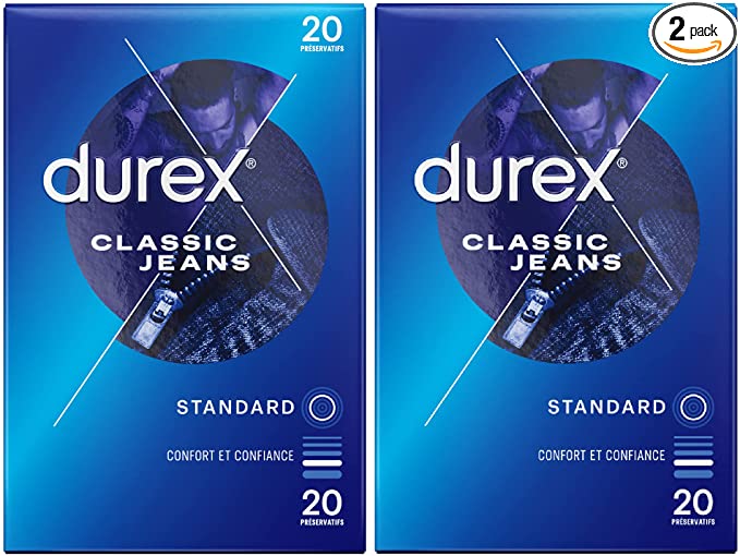 Durex Classic Jeans Préservatifs Confort et Extra Lubrifiés x40